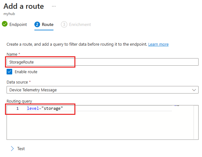 Schermopname van het toevoegen van een route met een routeringsquery.