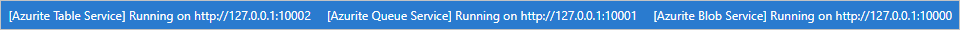 Schermopname van de visual Studio Code-taakbalk met Azure Blob Service, Azure Queue Service en Azure Table Service die wordt uitgevoerd.
