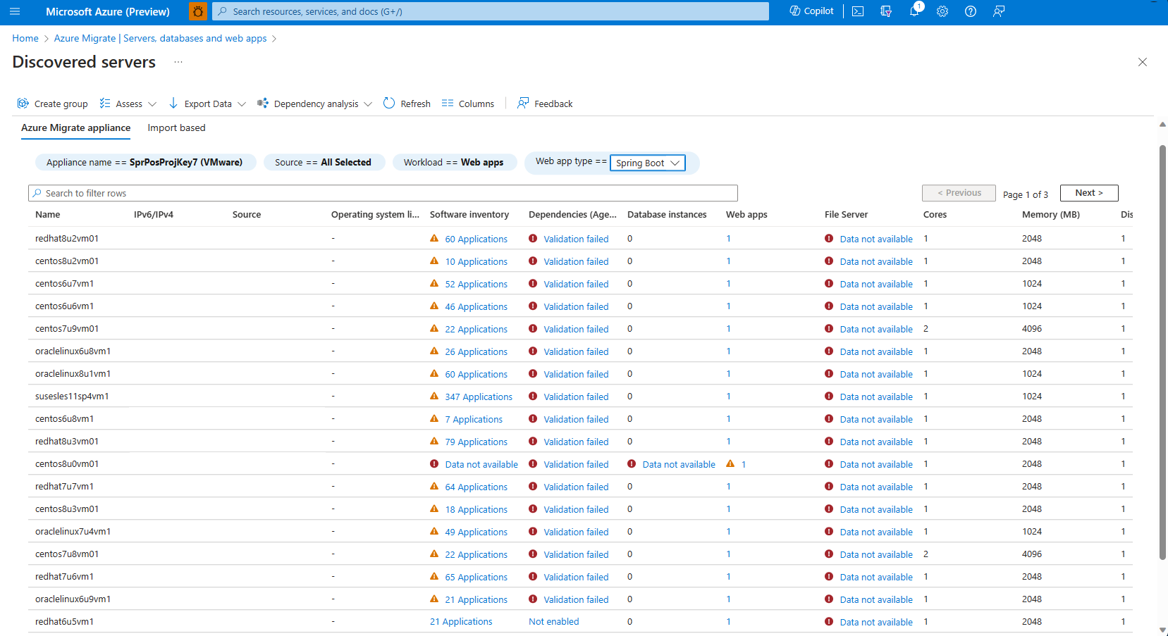 Schermopname van de gedetecteerde servers.