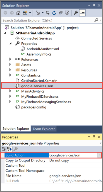 Build Action van GoogleServicesJson