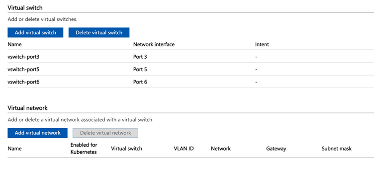 Schermopname van drie virtuele switches, waarbij de namen overeenkomen met de netwerkinterface waarop de switch is ingeschakeld. 