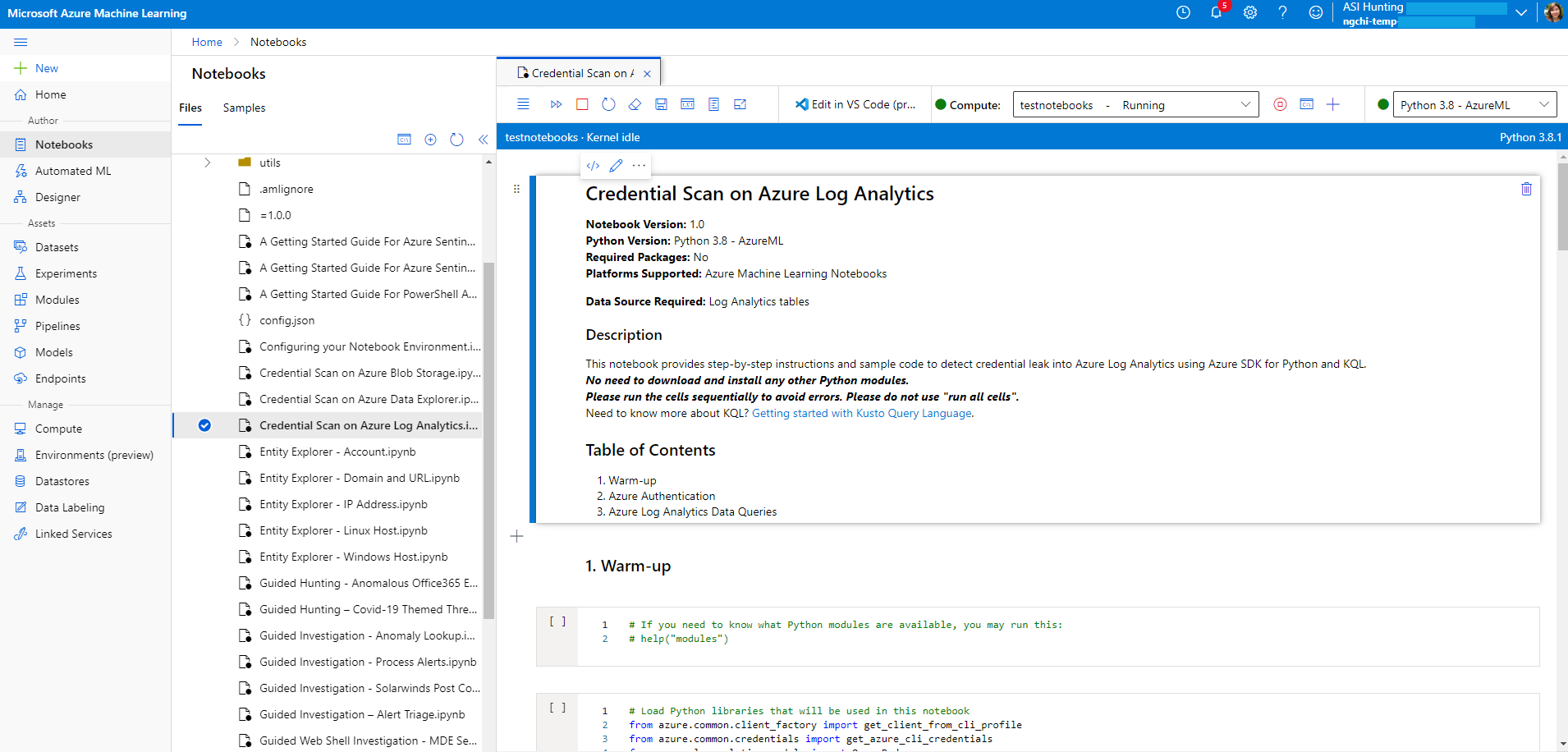 Start uw notebook in uw AML-werkruimte.