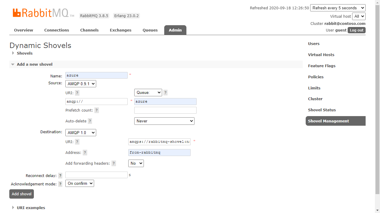 RabbitMQ Shovel toevoegen