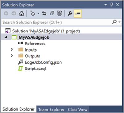 Solution Explorer-weergave van Stream Analytics Edge-taak