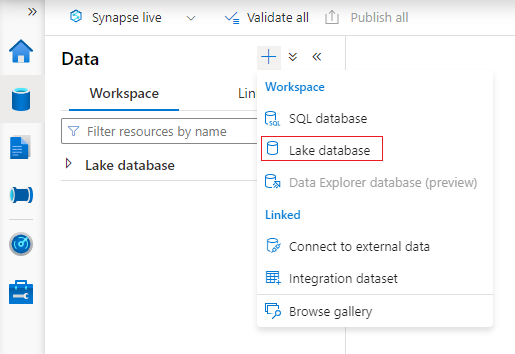 Schermopname van het maken van een lege lake-database