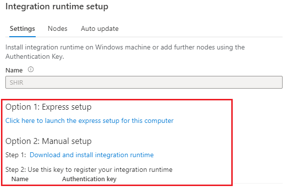 Schermopname van waar u de Integration Runtime kunt downloaden, installeren en registreren.