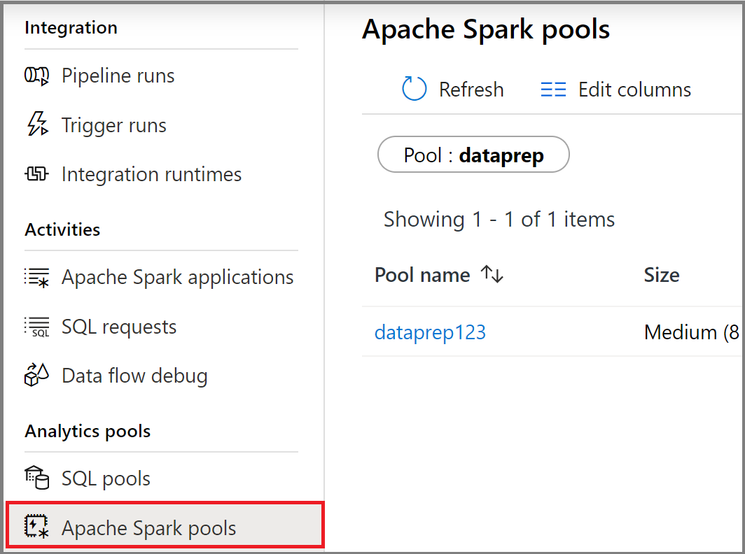 Apache Spark-pools selecteren