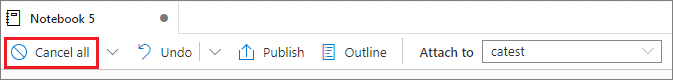 Schermopname van de knop voor het annuleren van alle actieve of wachtende cellen in een Synapse-notebook.
