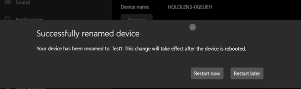 Schermopname waarin wordt weergegeven dat de naam van HoloLens 2 is gewijzigd.