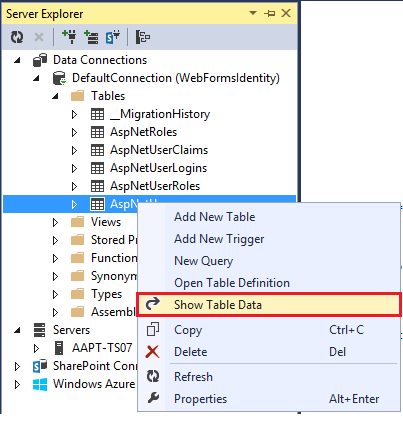 Image of how to access show table data