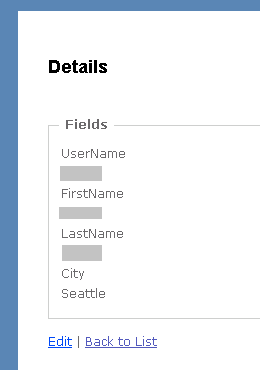 Screenshot shows the Details Fields with values for a user.