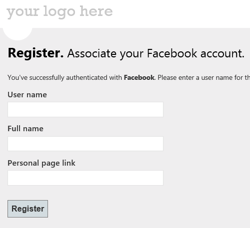 Screenshot shows where you can enter a user name and other information after associating a Facebook account with the app.