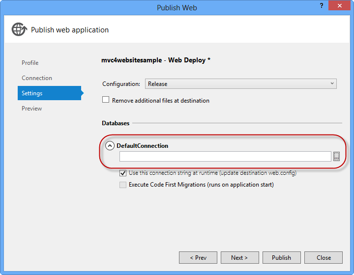 Connection string pointing to SQL Database