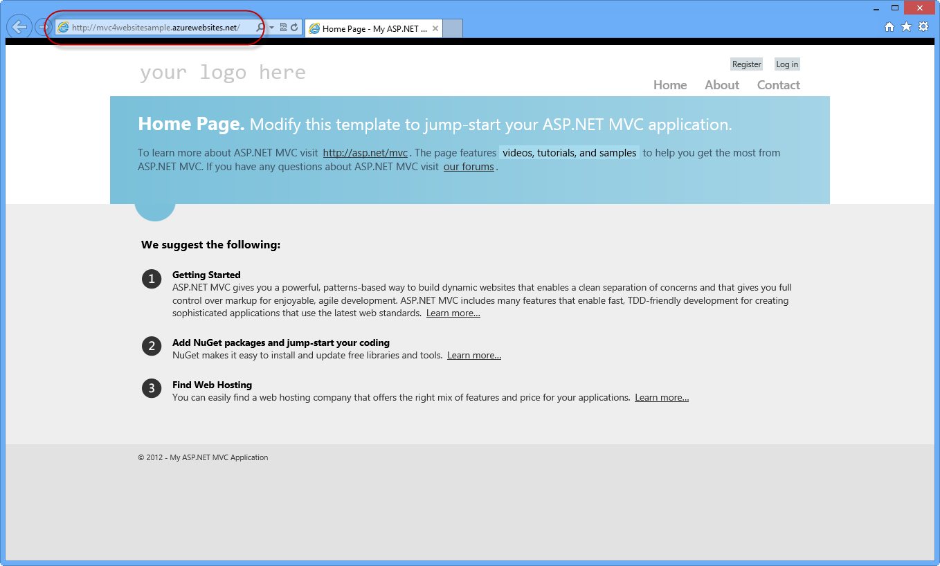 Application published to Windows Azure