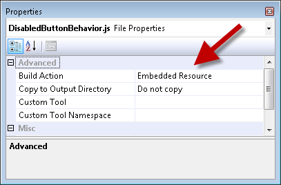 Adding a JavaScript file as an embedded resource