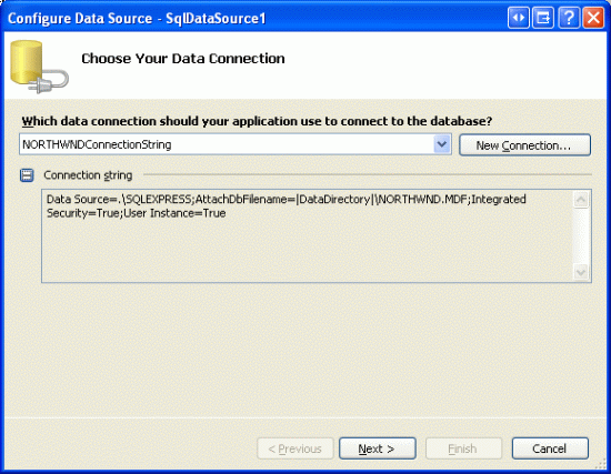 Choose the NORTHWINDConnectionString from the Drop-Down List