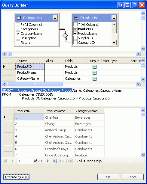 You can Graphically Construct the Query Using the Query Builder