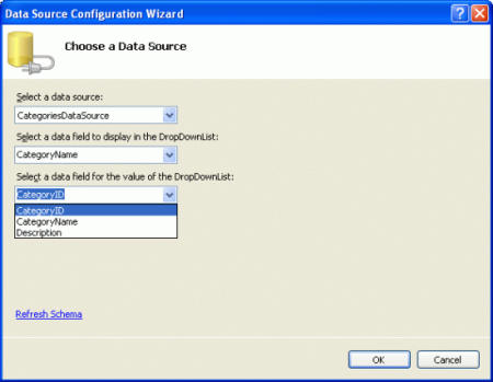 Use the CategoryName and CategoryID Fields as the Text and Value for the ListItems, Respectively