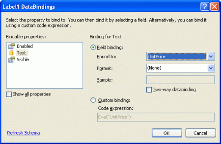 Bind the Label's Text Property to the UnitPrice Data Field