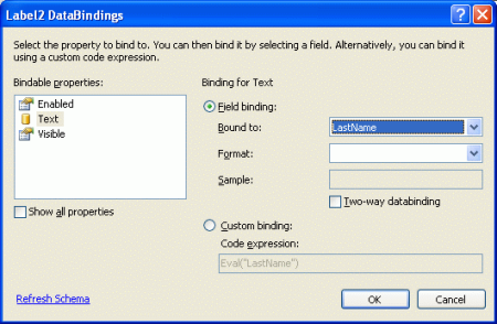 Bind the Text Property to the LastName Data Field