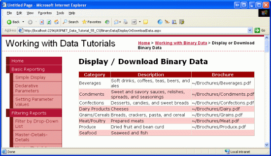 Each Category s Name, Description, and BrochurePath Value is Listed