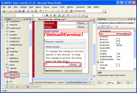 Add a FileUpload Control to the EditItemTemplate