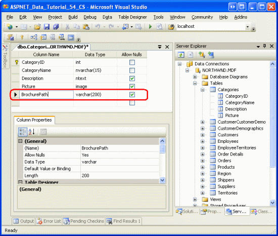 Add a BrochurePath Column to the Categories Table