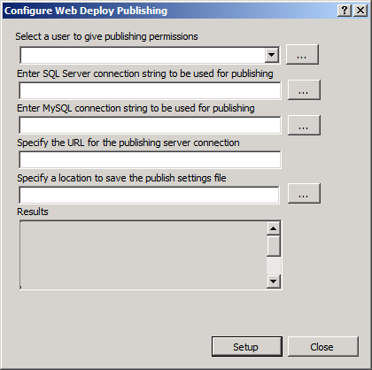 In the Configure Web Deploy Publishing dialog box, click Setup.