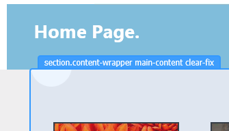 Screenshot of the upper left of the Page Inspector window showing the mouse pointer selecting the half circle below the blue featured bar.