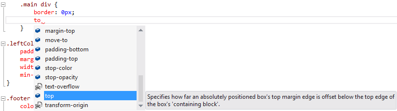 IntelliSense enhancements in CSS