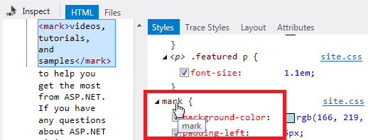 mark selector in the Styles window