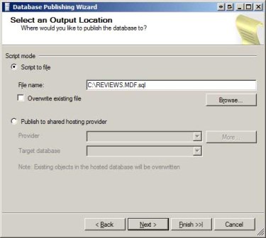 Script the Database to a File or Publish it Directly to Your Web Host Provider