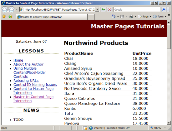 Each Product and its Price is Listed in the GridView