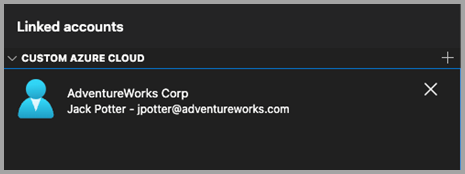 Schermopname van een aangepaste cloudprovider in het deelvenster Azure-accounts.