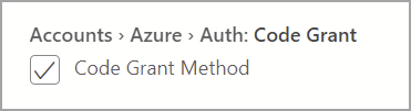 Schermopname van de optie Azure Authentication Code Grant.