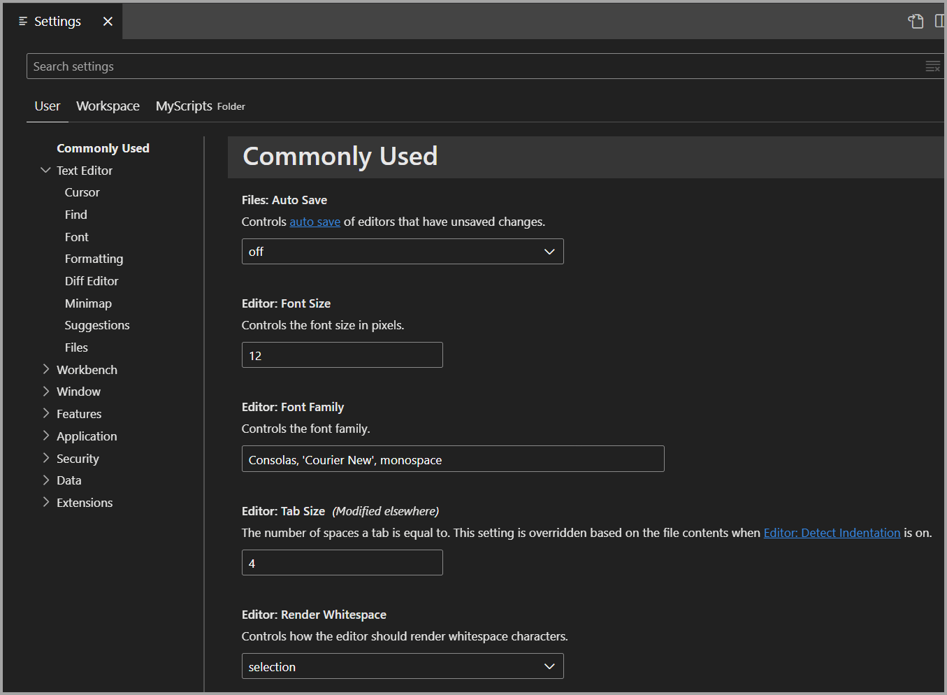 Schermopname van instellingeneditor in Azure Data Studio.