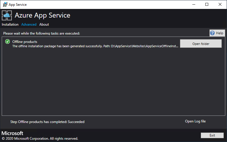 Offline-installatiepakket dat is gegenereerd in Azure-app Service Installer