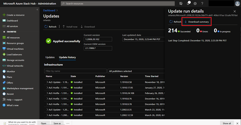 uitvoeringsdetails van Azure Stack Hub-update