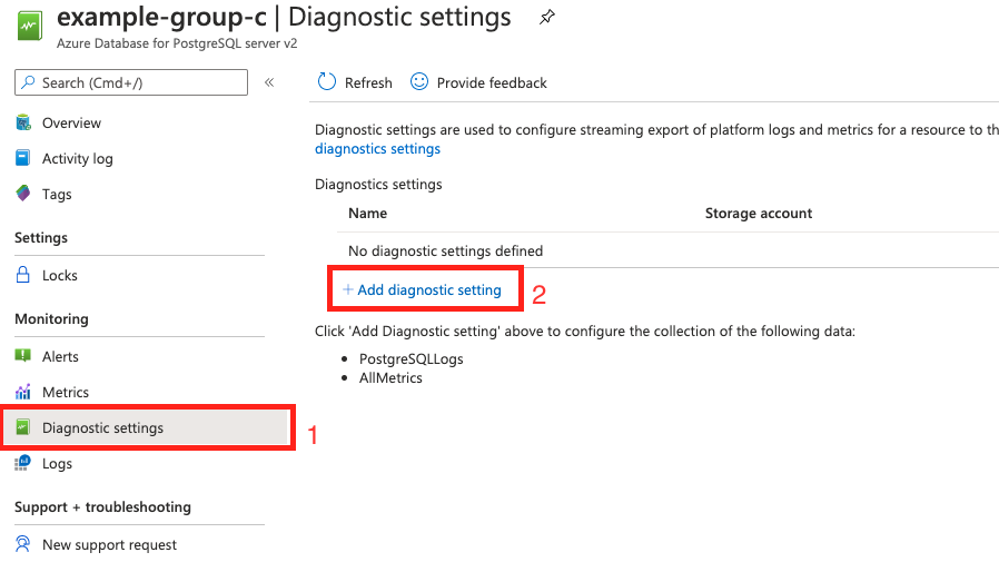 Knop Diagnostische instellingen toevoegen