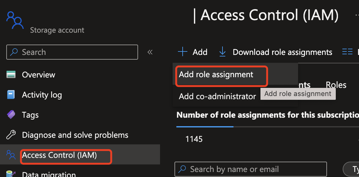 Schermopname van het toevoegen van roltoewijzing in Azure Portal.