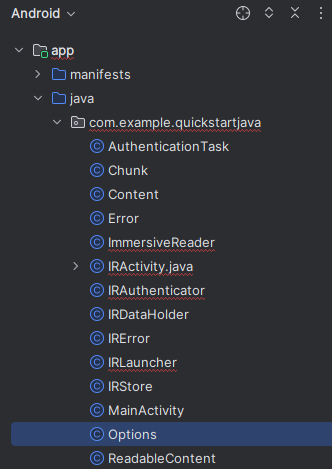 Schermopname van het Java-klassebestand Options.