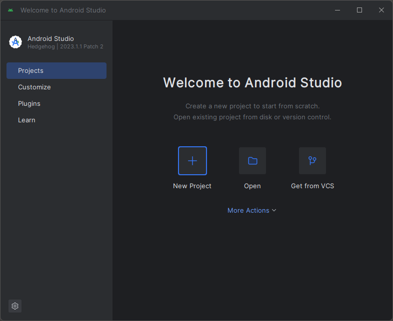 Schermopname van de optie Nieuw project starten in Android Studio.