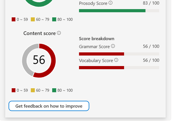 Schermopname van het selecteren van de knop om feedback te krijgen over het verbeteren van elk aspect van de evaluatie.