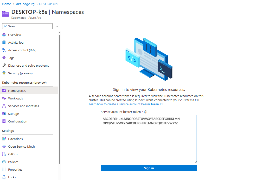 Schermopname die laat zien waar het token in de portal moet worden geplakt.