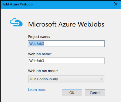 Dialoogvenster Azure-webtaak toevoegen