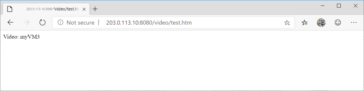 Schermopname van de testvideo-URL in application gateway.