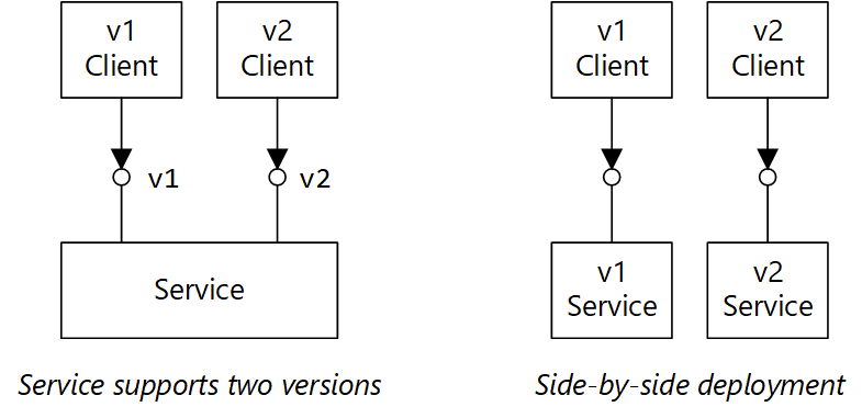 Diagram met twee opties voor het ondersteunen van versiebeheer.