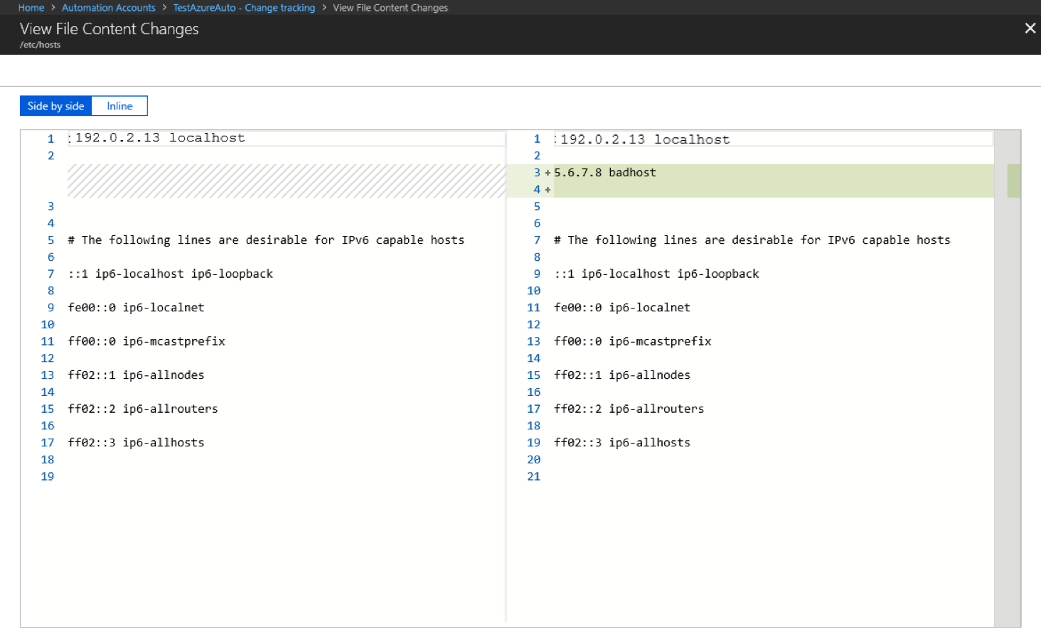 Schermopname van het weergeven van wijzigingen in een Windows- of Linux-bestand.