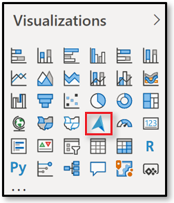 Een schermopname van de knop Azure Maps-visual in het deelvenster Visualisaties in Power BI.