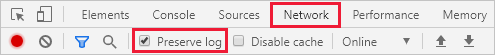 Schermopname met de optie Logboek behouden gemarkeerd op het tabblad Netwerk in Chrome.